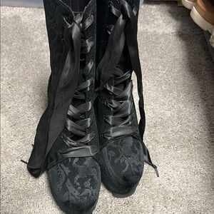 Killstar Black Lace-Up Knee-High Boots new